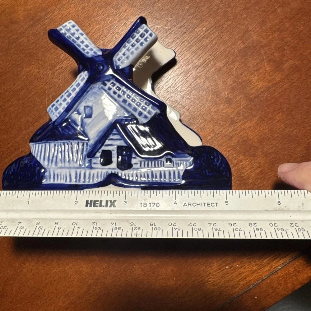 Vintage Delft Blue Holland Blue and White Windmill Shaped Napkin Holder